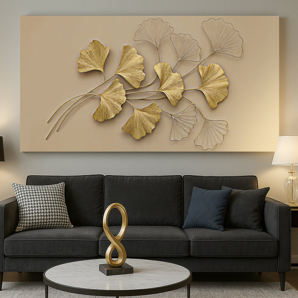 Golden Botanical Wall Art | Luxury Floral Canvas Print