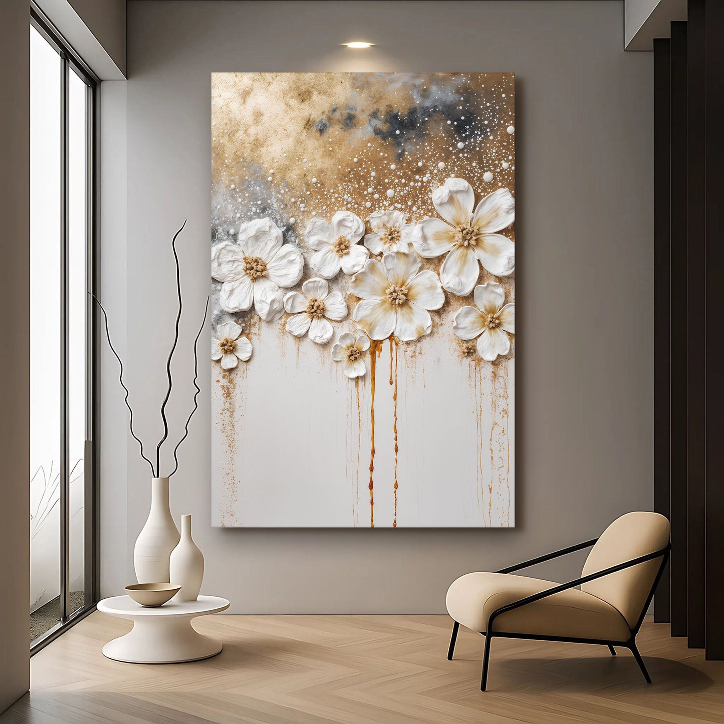 Gold Floral Wall Art | Luxury Botanical Canvas Print