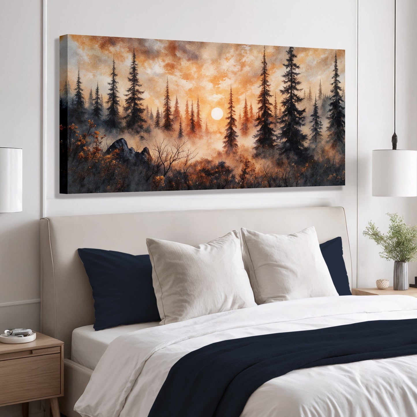 Rustic Forest Sunset Wall Art | Cozy Nature Home Decor