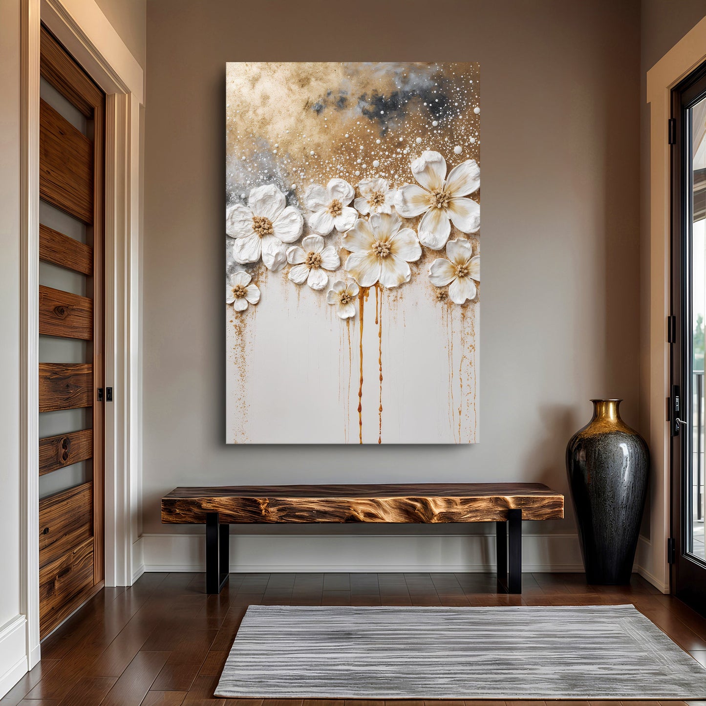 Gold Floral Wall Art | Luxury Botanical Canvas Print