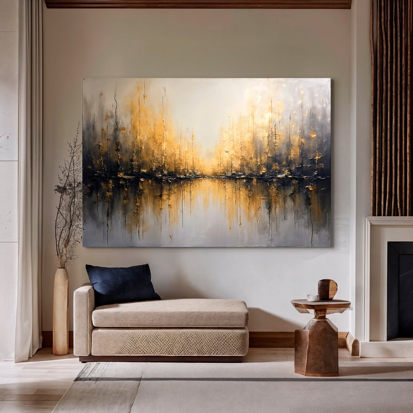 Golden Reflections Abstract Wall Art | Luxury Canvas Print