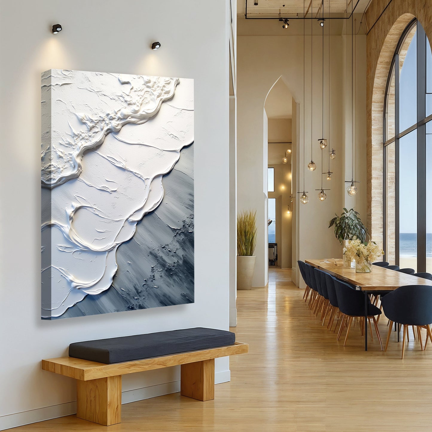 Abstract Minimalist Wave Impasto Wall Art | Modern Canvas Print