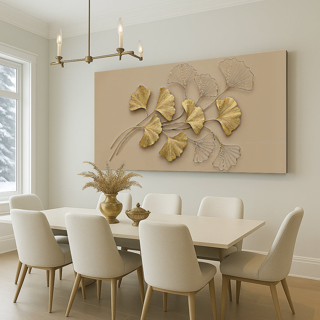 Golden Botanical Wall Art | Luxury Floral Canvas Print