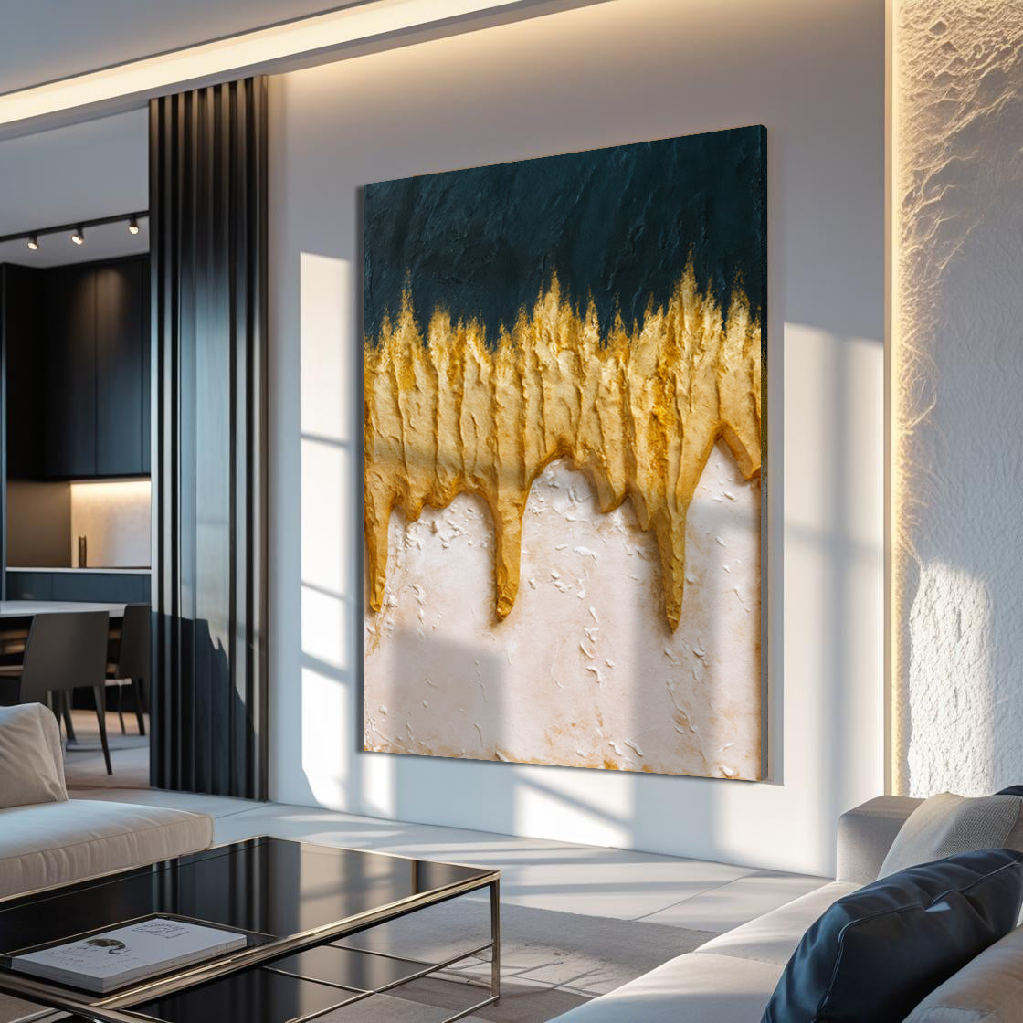 Abstract Blue And Gold Wall Art | Modern Canvas Print