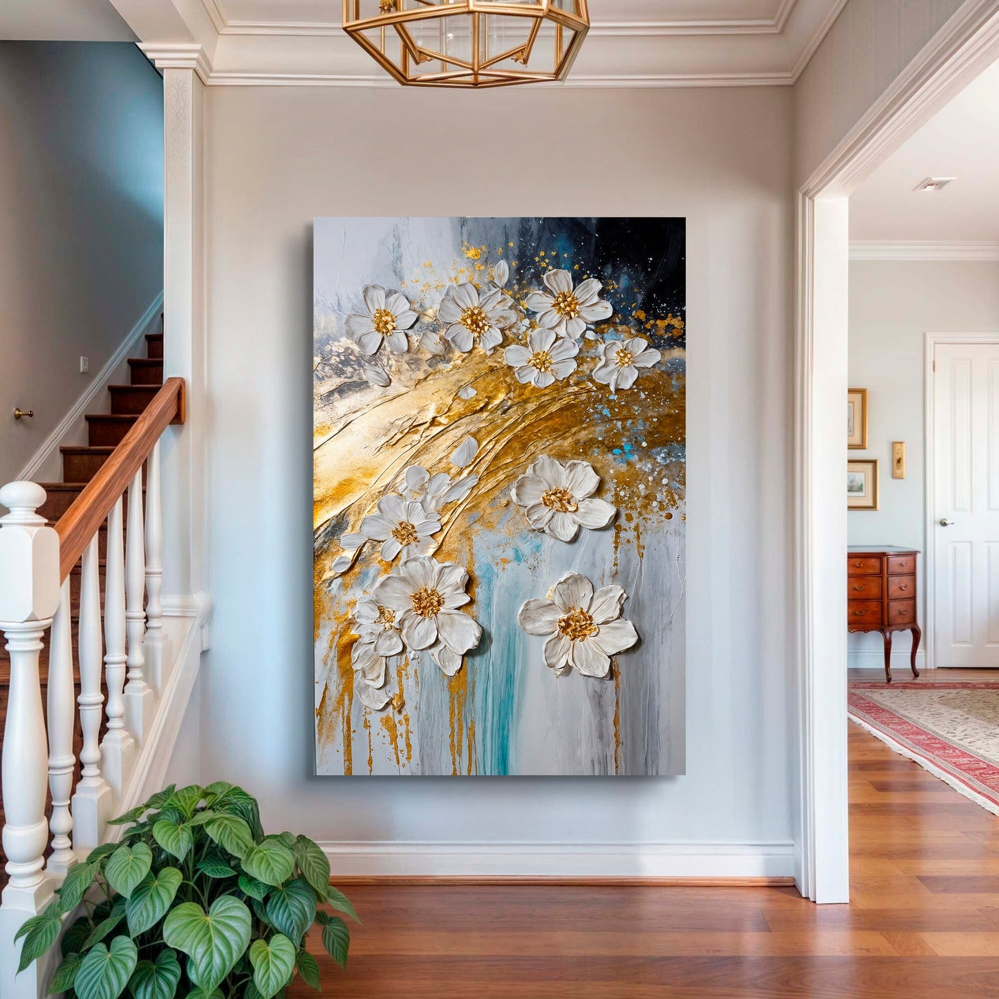 Abstract Gold Floral Wall Art | Modern Botanical Canvas Print
