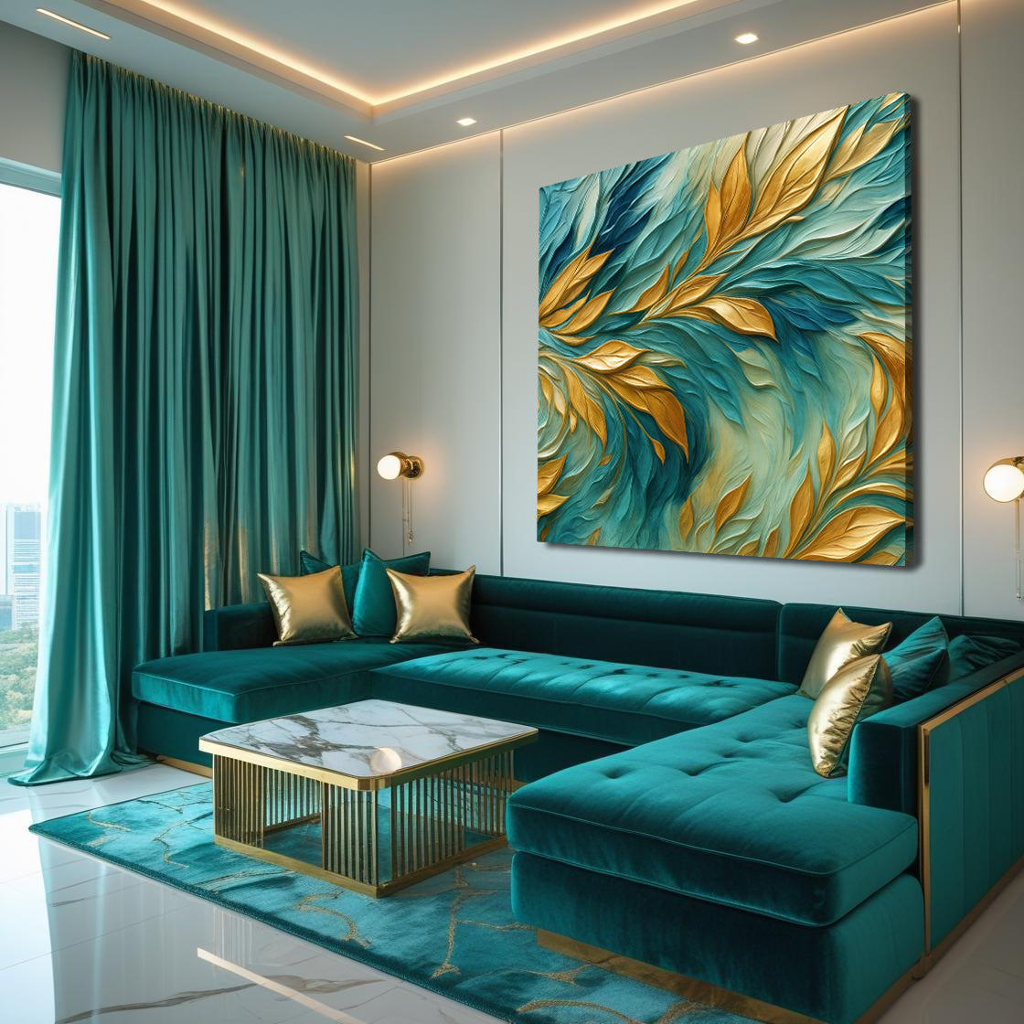 Abstract Gold And Blue Frosty Wall Art | Modern Canvas Print