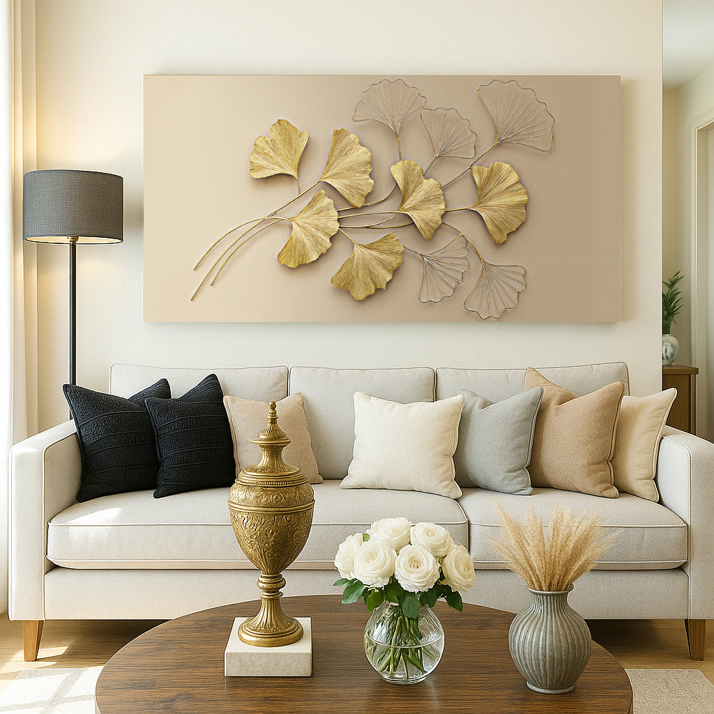 Golden Botanical Wall Art | Luxury Floral Canvas Print