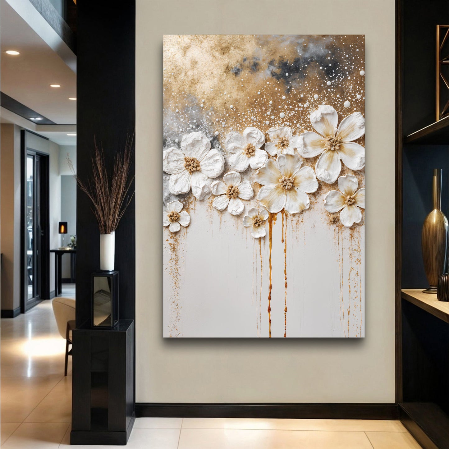 Gold Floral Wall Art | Luxury Botanical Canvas Print