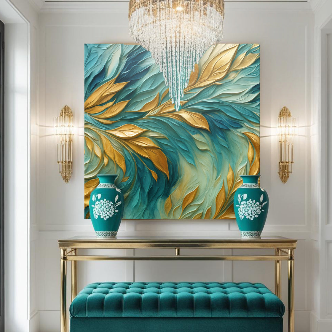 Abstract Gold And Blue Frosty Wall Art | Modern Canvas Print