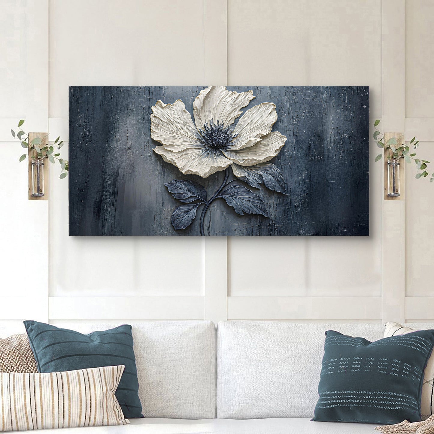 Floral Clay Relief Wall Art | Botanical Canvas Print