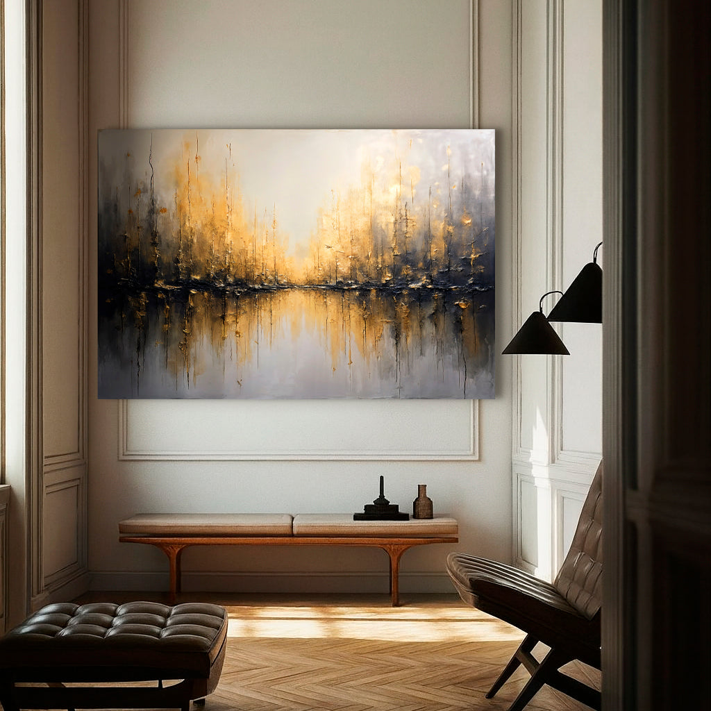 Golden Reflections Abstract Wall Art | Luxury Canvas Print