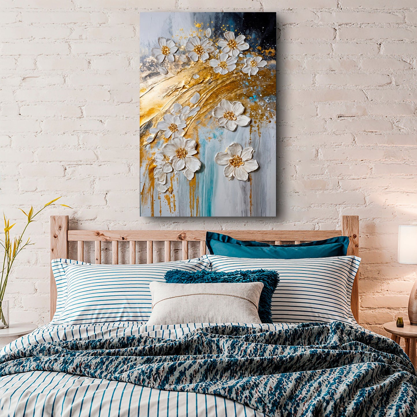Abstract Gold Floral Wall Art | Modern Botanical Canvas Print