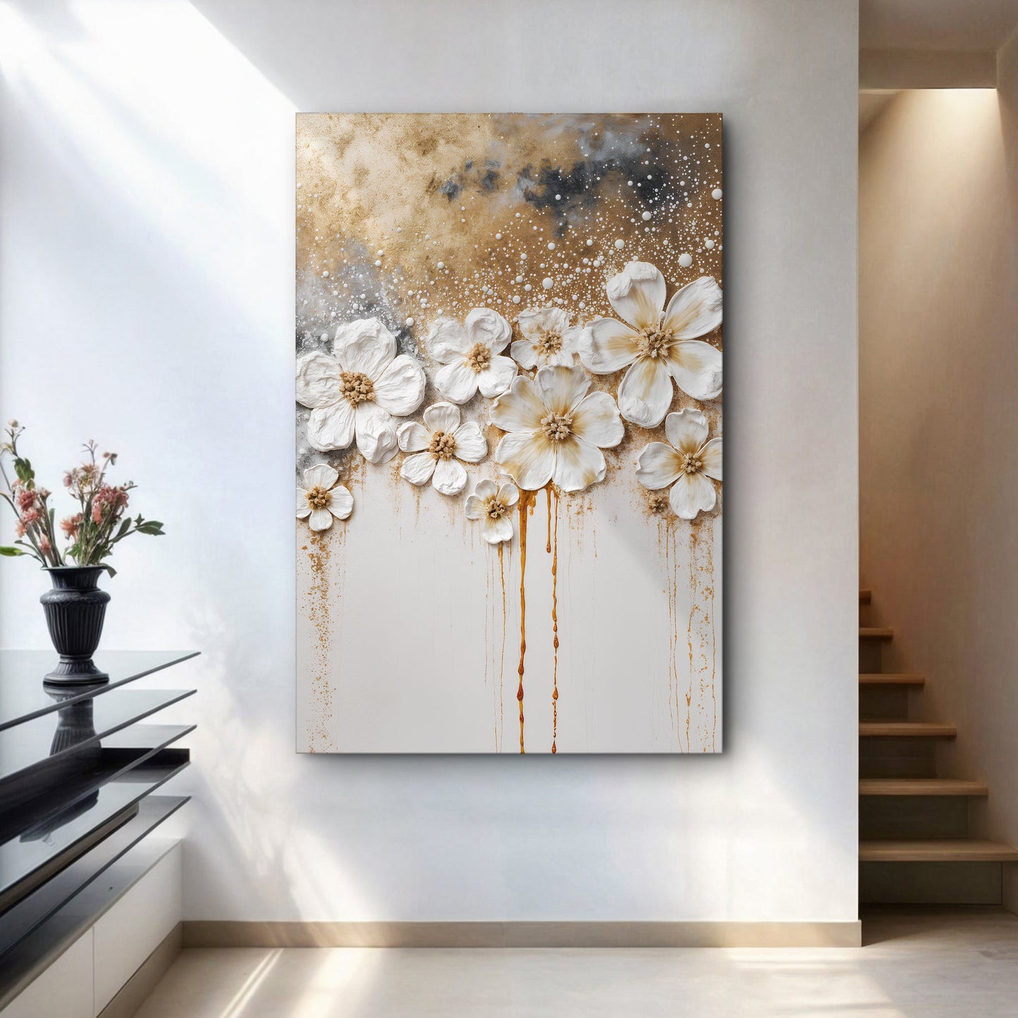 Gold Floral Wall Art | Luxury Botanical Canvas Print