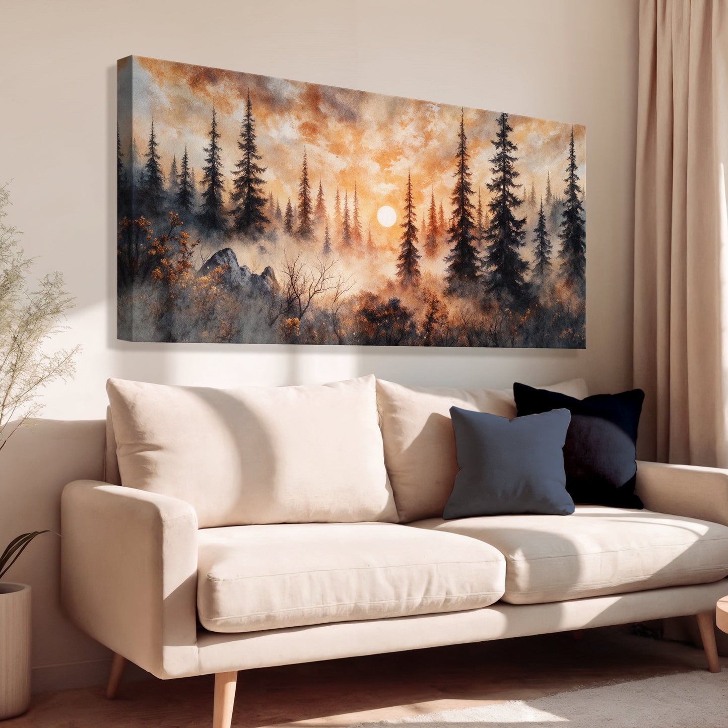 Rustic Forest Sunset Wall Art | Cozy Nature Home Decor