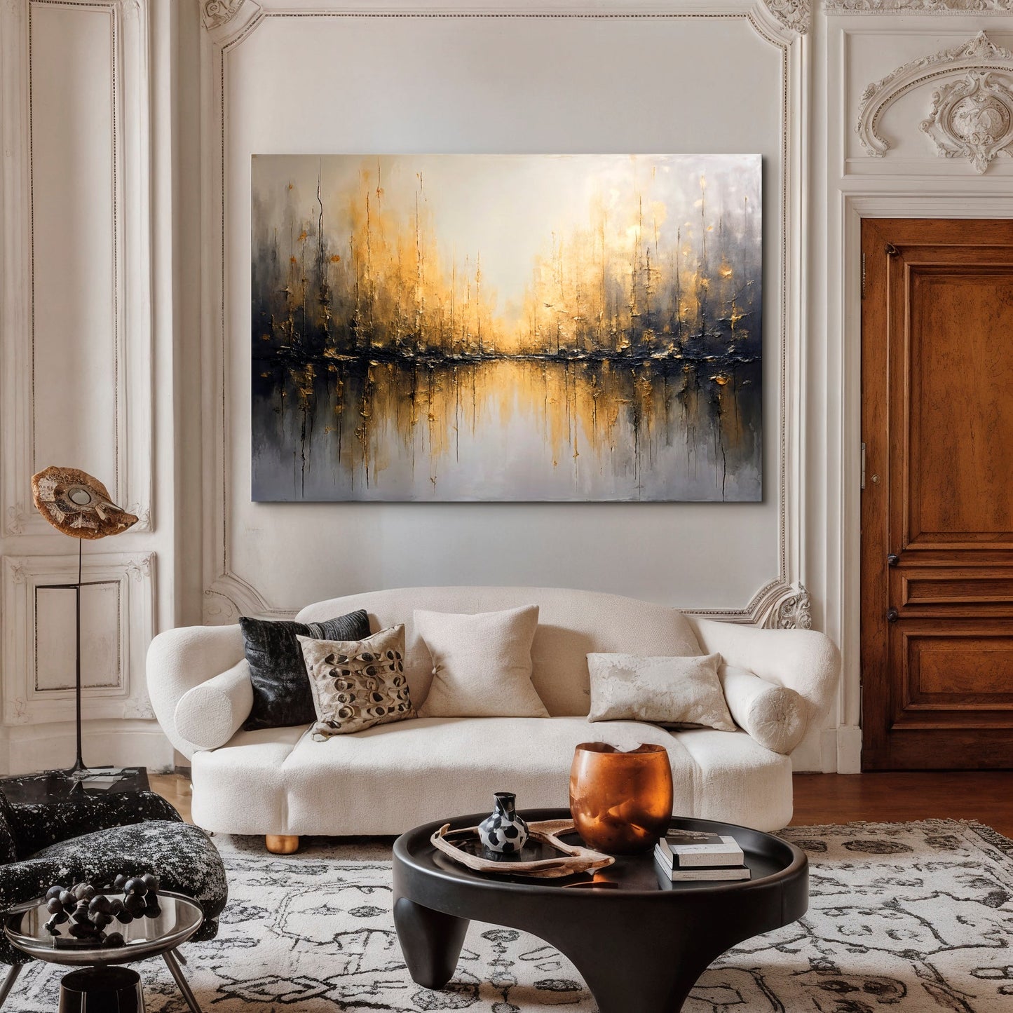 Golden Reflections Abstract Wall Art | Luxury Canvas Print