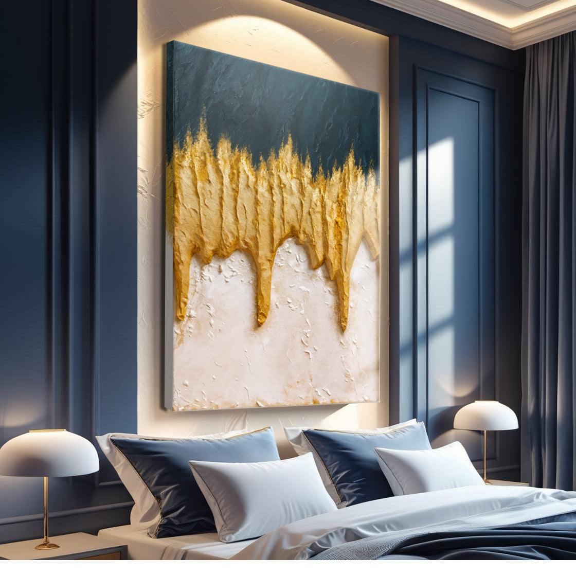 Abstract Blue And Gold Wall Art | Modern Canvas Print