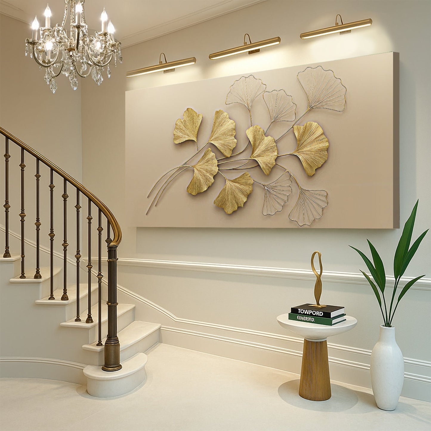 Golden Botanical Wall Art | Luxury Floral Canvas Print