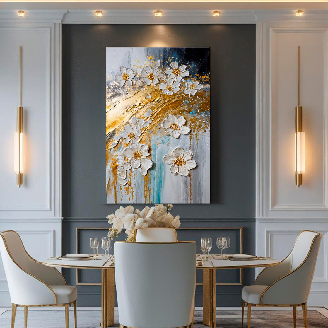 Abstract Gold Floral Wall Art | Modern Botanical Canvas Print