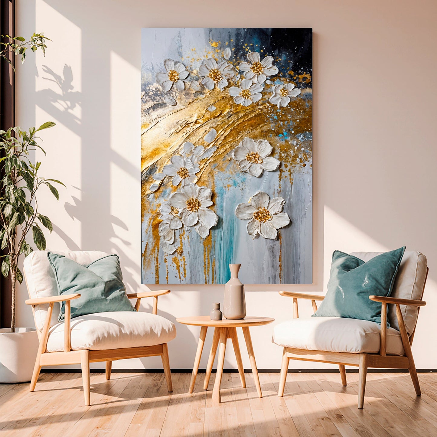 Abstract Gold Floral Wall Art | Modern Botanical Canvas Print
