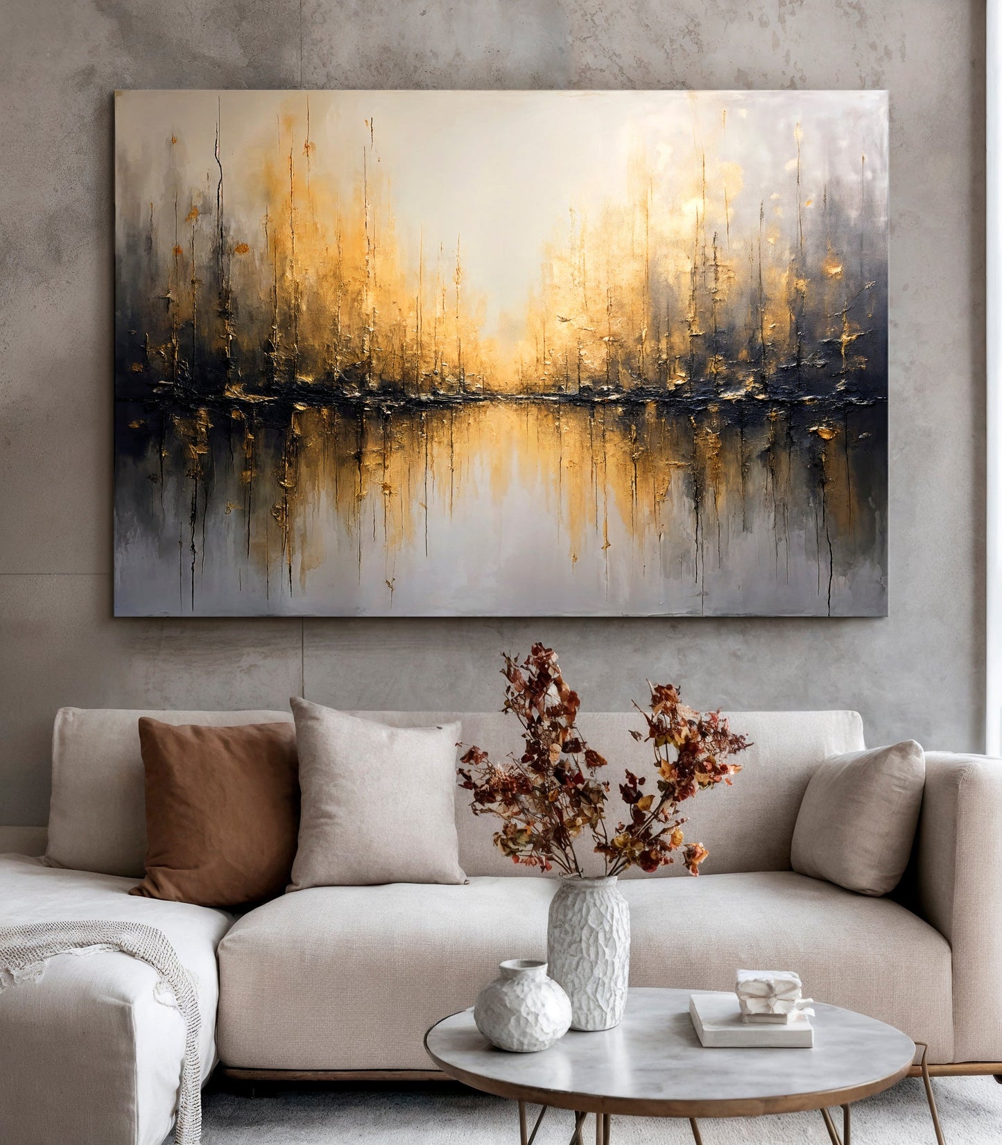 Golden Reflections Abstract Wall Art | Luxury Canvas Print