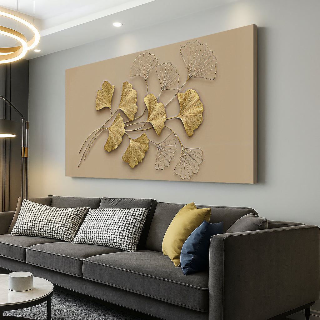 Golden Botanical Wall Art | Luxury Floral Canvas Print