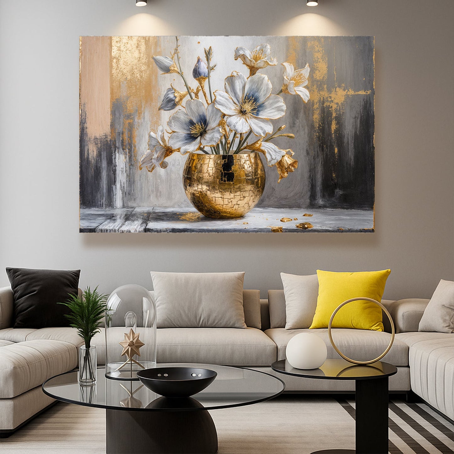 Magnolia Bloom in Gold Abstract Wall Art | Floral Canvas Print