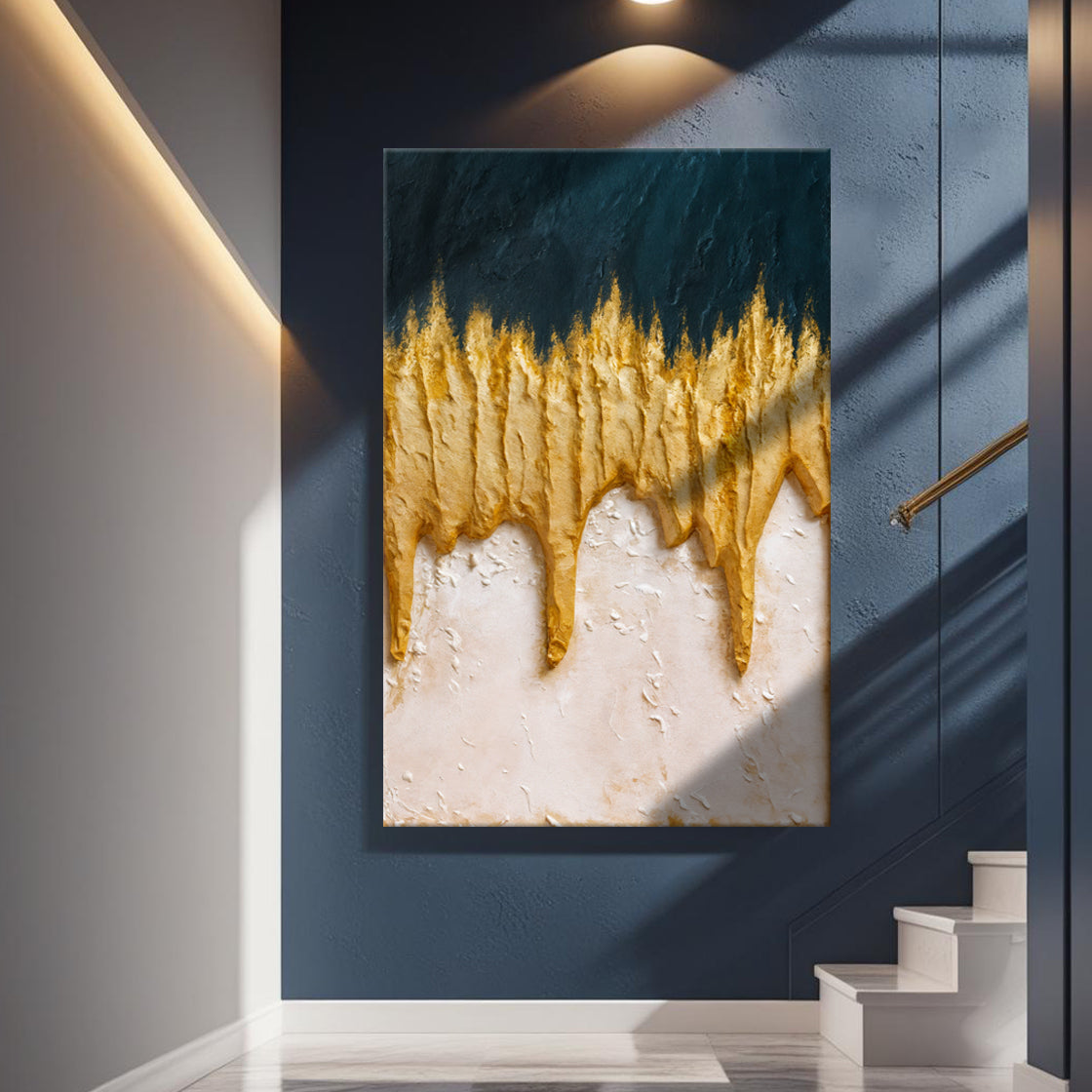 Abstract Blue And Gold Wall Art | Modern Canvas Print