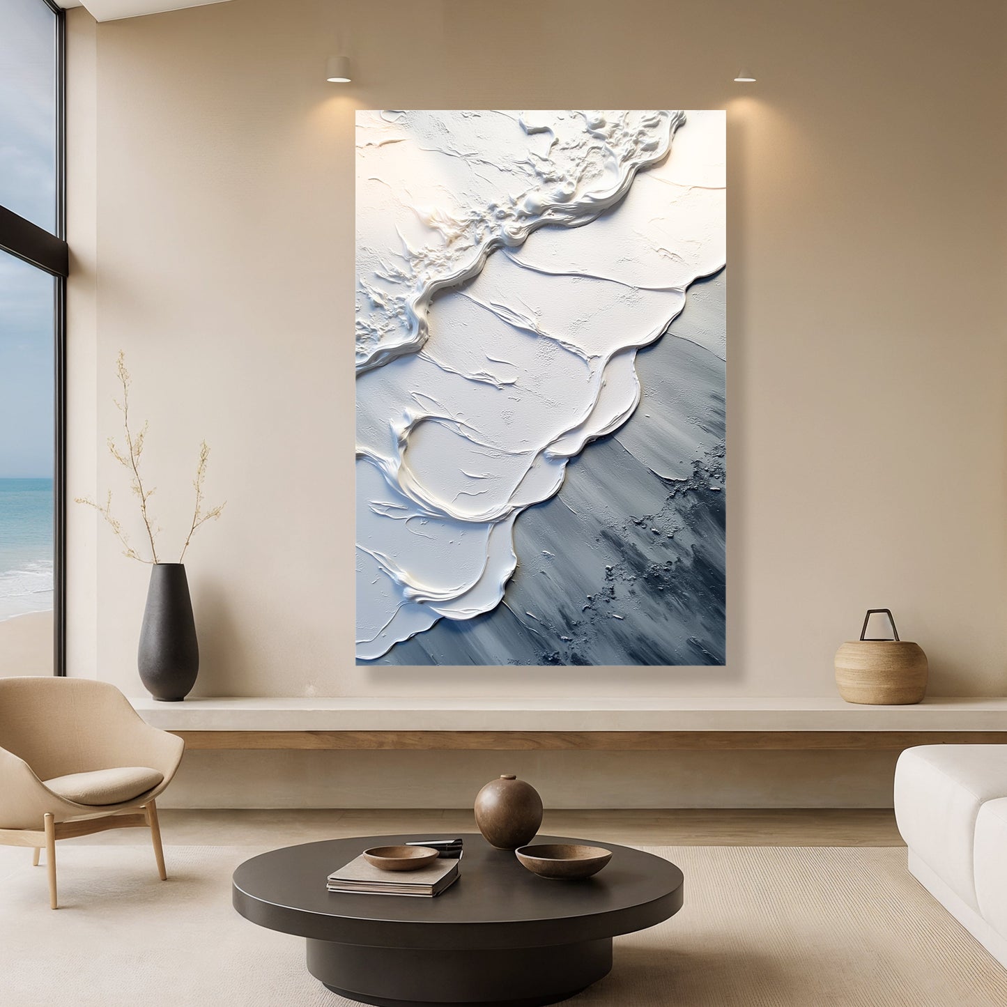 Abstract Minimalist Wave Impasto Wall Art | Modern Canvas Print