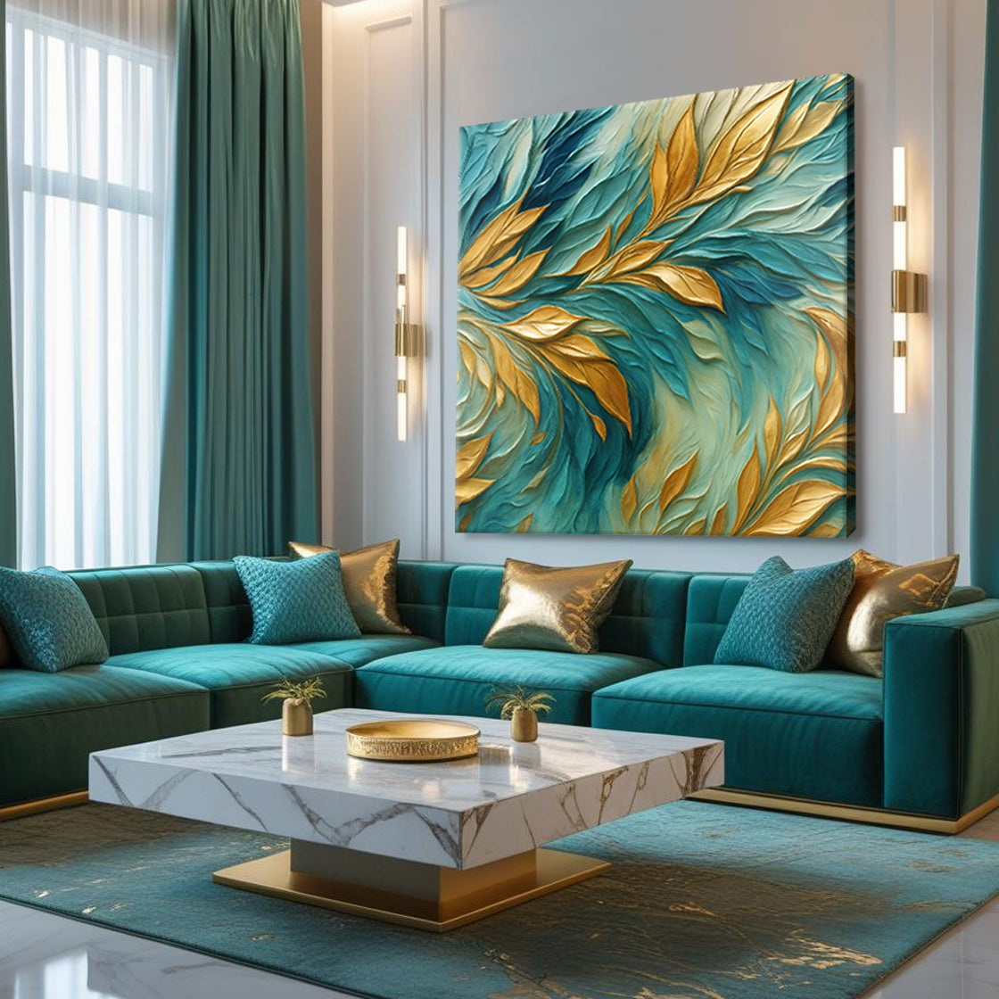 Abstract Gold And Blue Frosty Wall Art | Modern Canvas Print