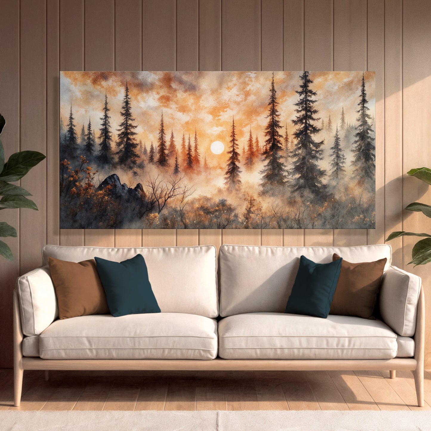 Rustic Forest Sunset Wall Art | Cozy Nature Home Decor