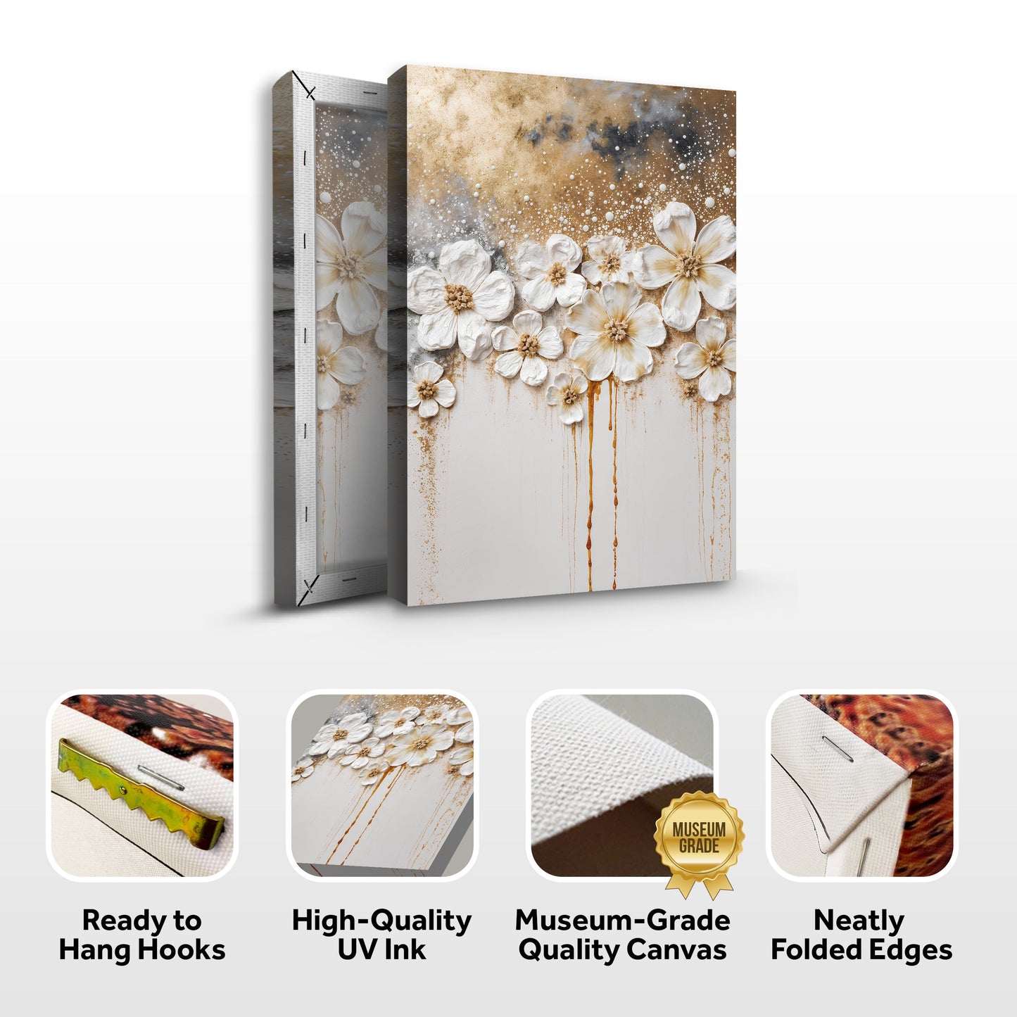 Gold Floral Wall Art | Luxury Botanical Canvas Print