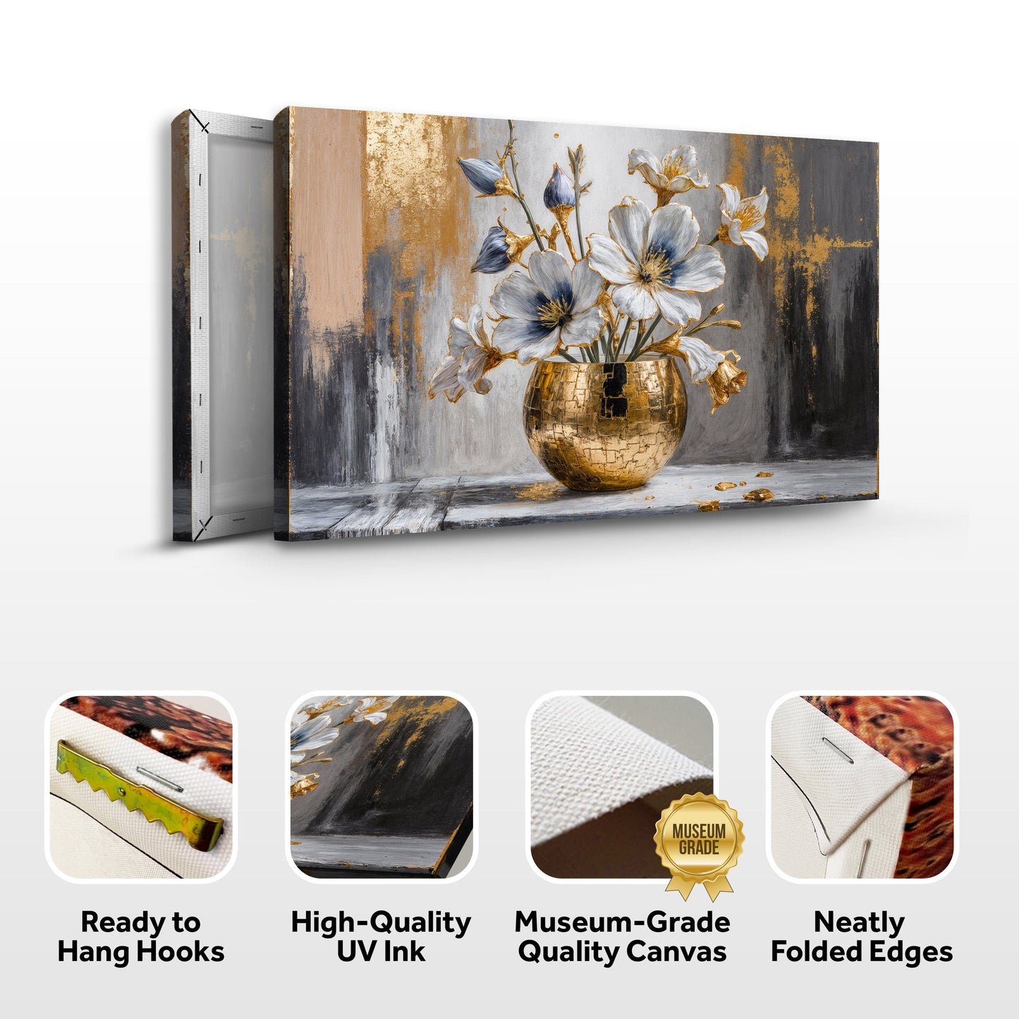 Magnolia Bloom in Gold Abstract Wall Art | Floral Canvas Print