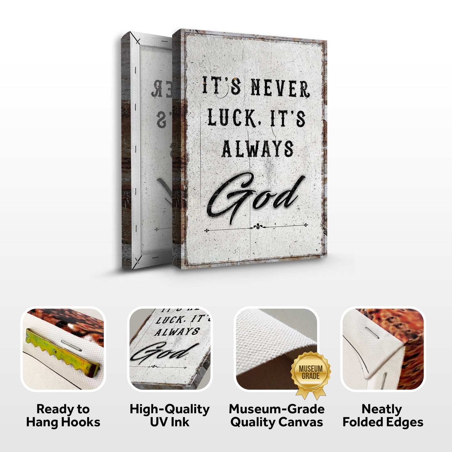 It's Never Luck It's Always God Canvas - Christian Faith Wall Art Sign Decor