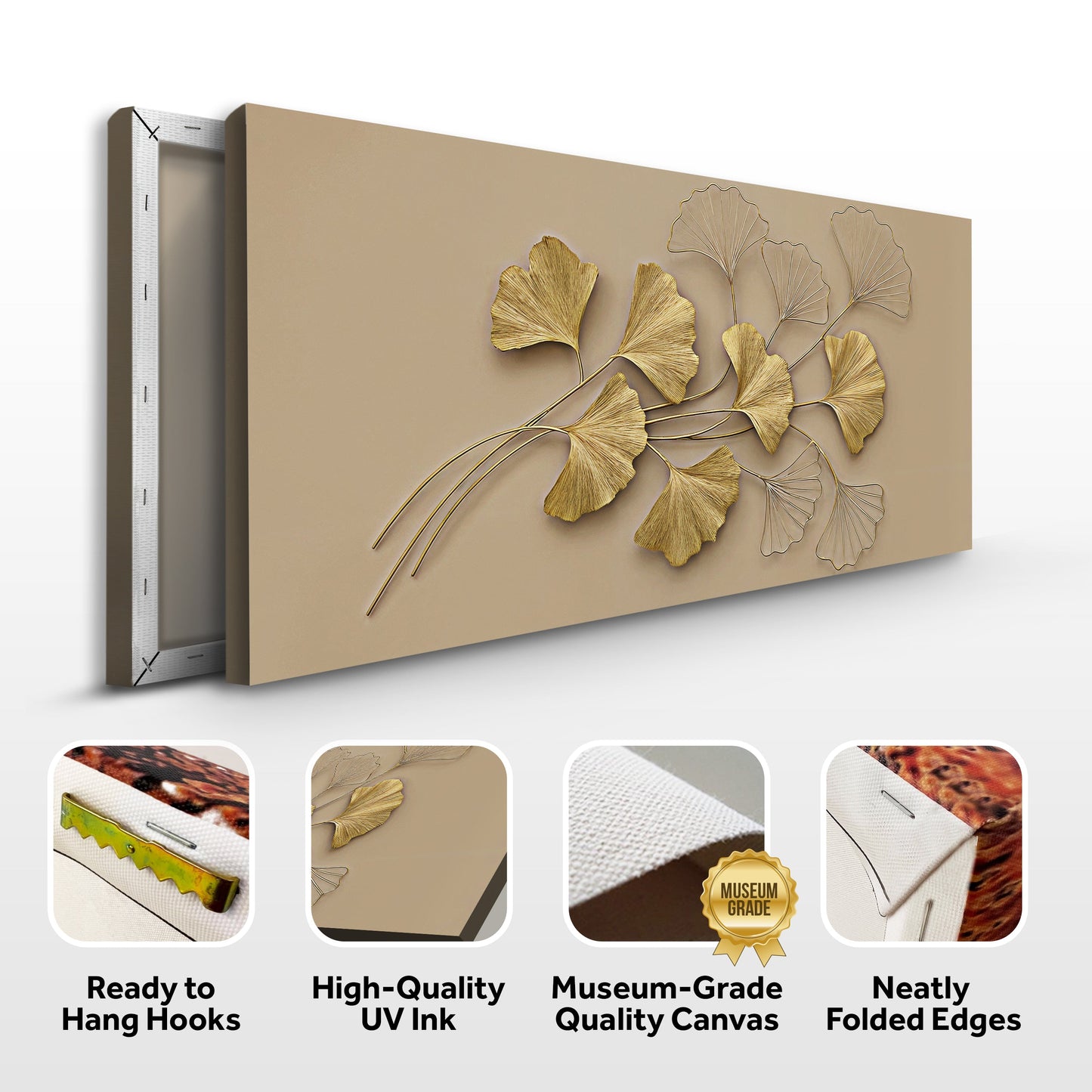 Golden Botanical Wall Art | Luxury Floral Canvas Print