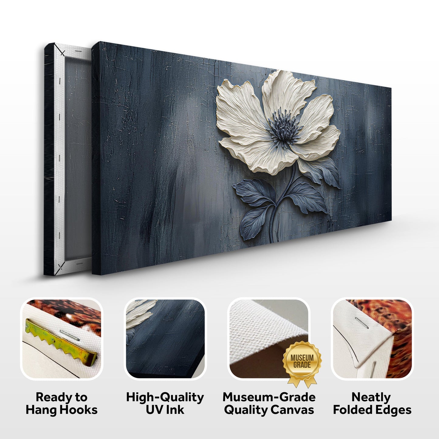 Floral Clay Relief Wall Art | Botanical Canvas Print