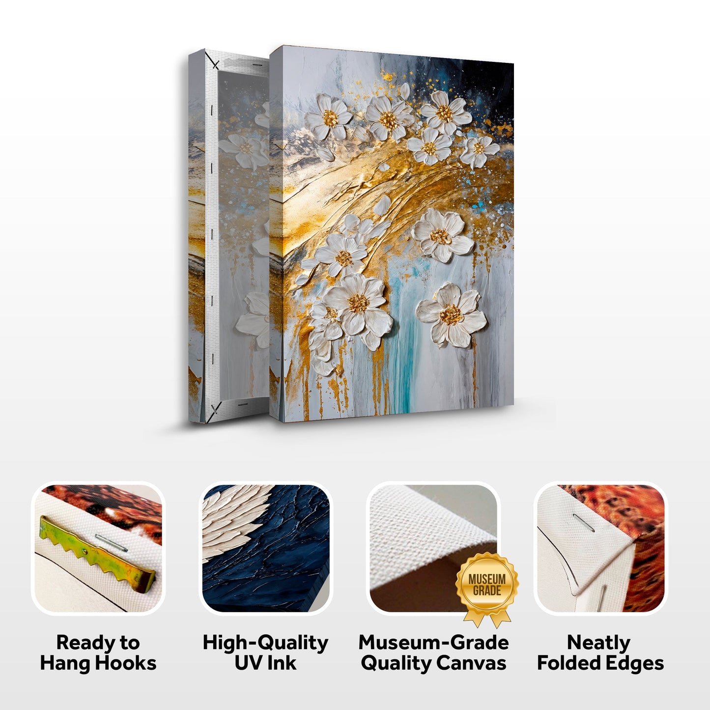 Abstract Gold Floral Wall Art | Modern Botanical Canvas Print