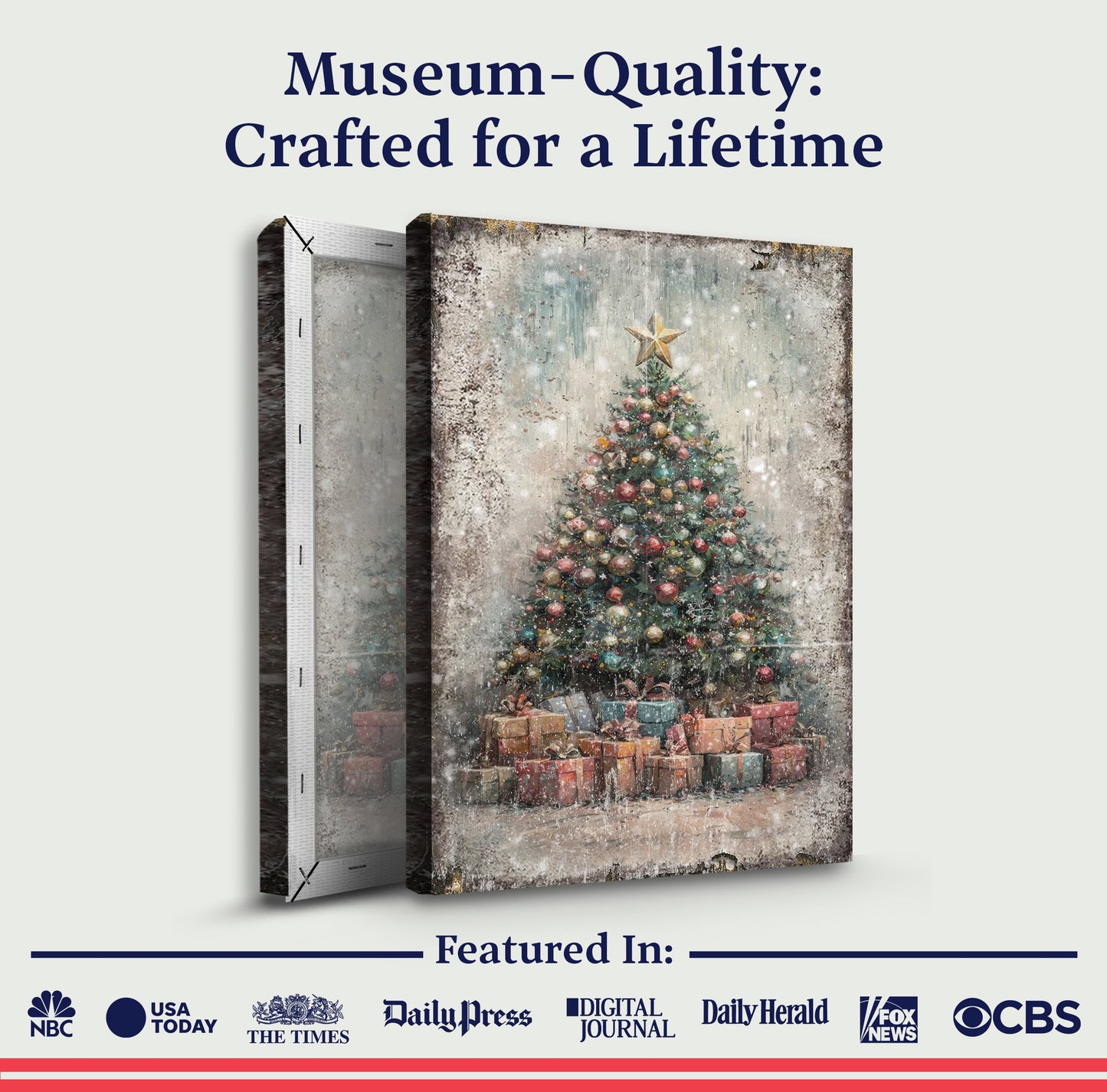 Vintage Christmas Tree Print | Retro Holiday Wall Art with Gifts