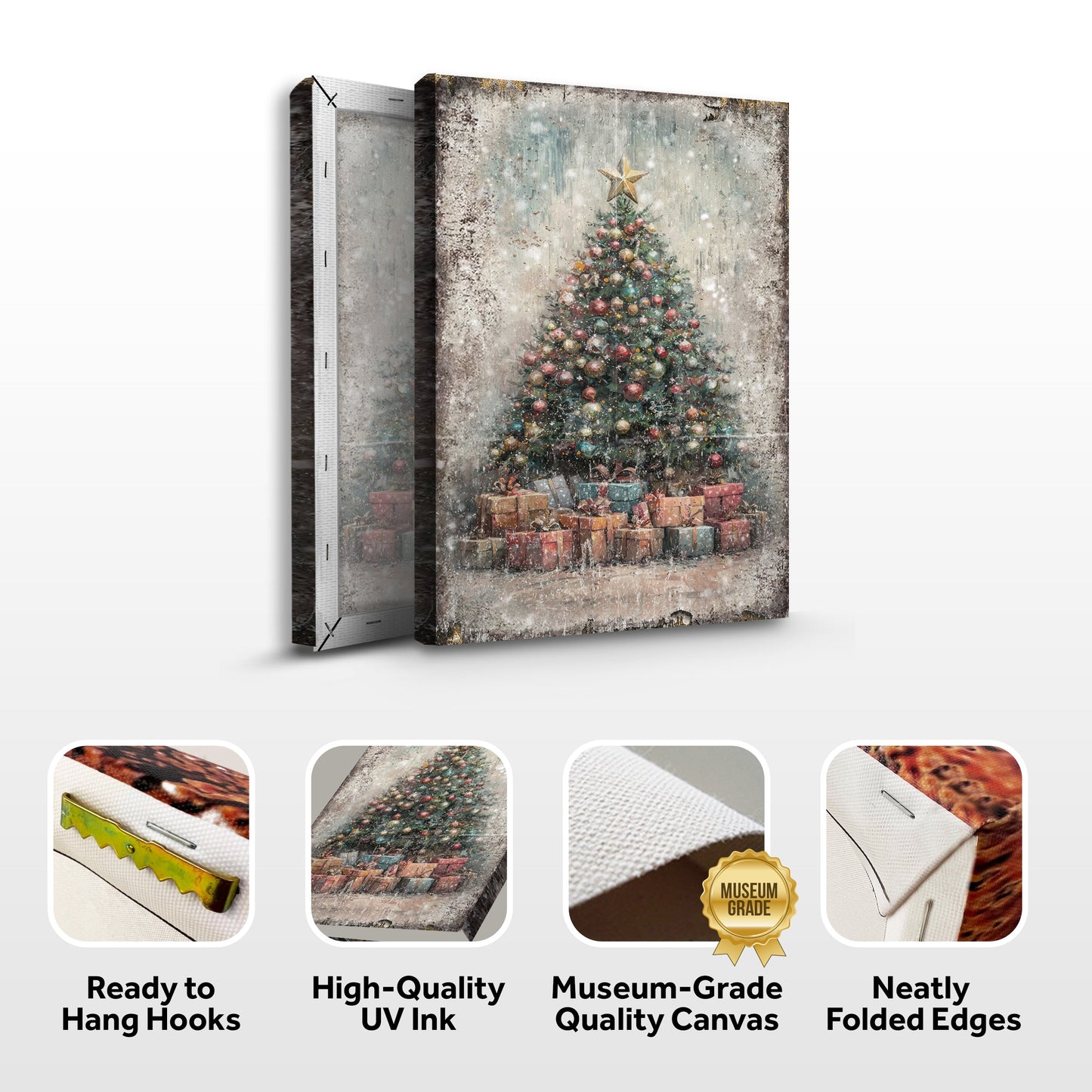 Vintage Christmas Tree Print | Retro Holiday Wall Art with Gifts