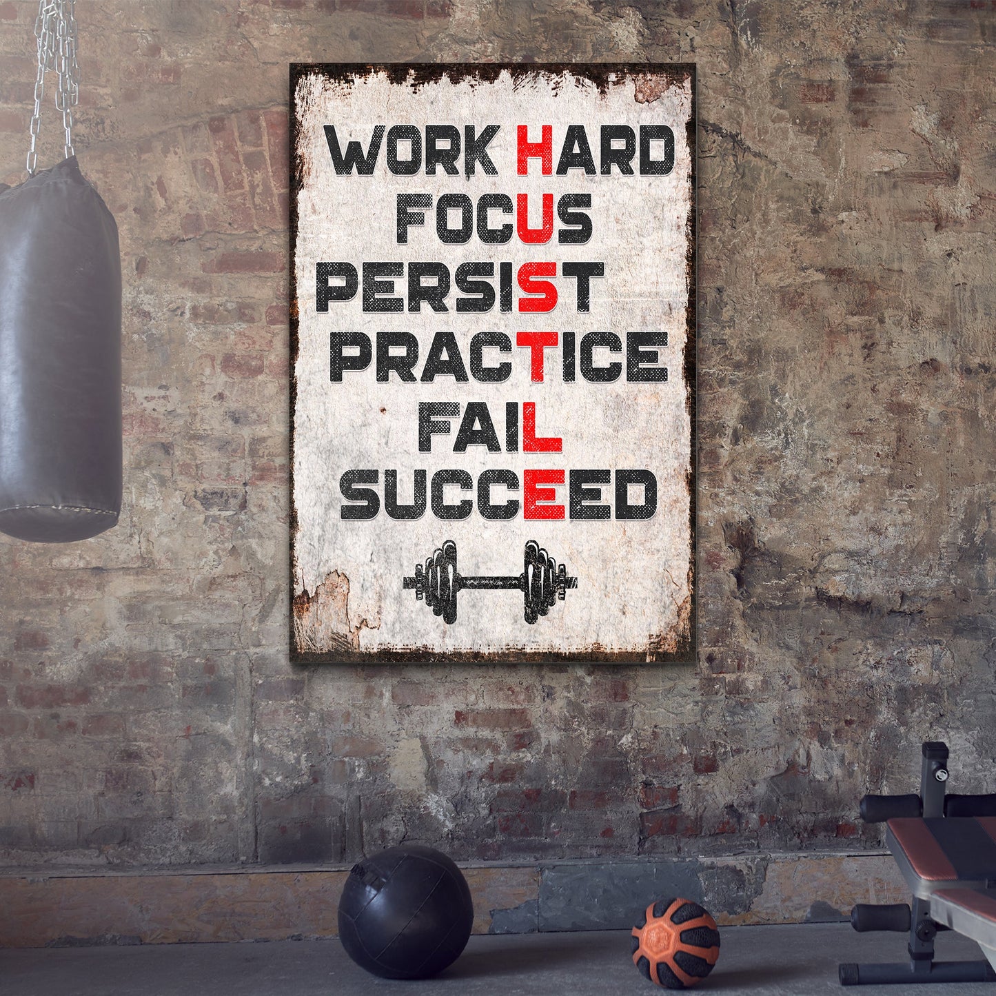 HUSTLE Motivational Portrait Sign | Work Ethic Wall Art