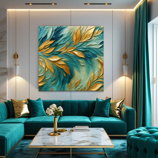 Abstract Gold And Blue Frosty Wall Art | Modern Canvas Print