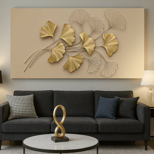 Golden Botanical Wall Art | Luxury Floral Canvas Print