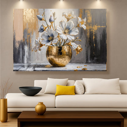 Magnolia Bloom in Gold Abstract Wall Art | Floral Canvas Print