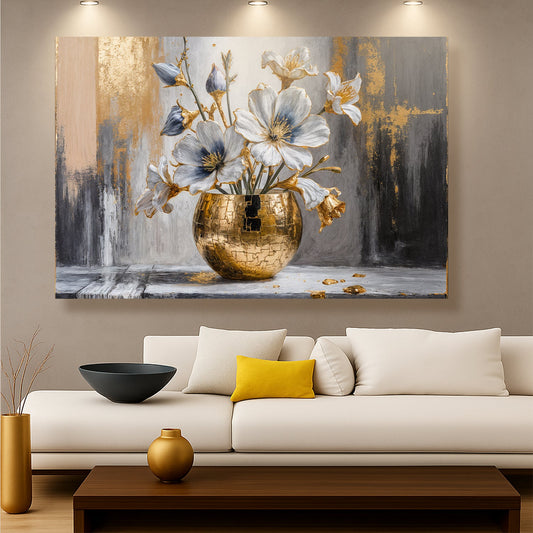 Magnolia Bloom in Gold Abstract Wall Art | Floral Canvas Print