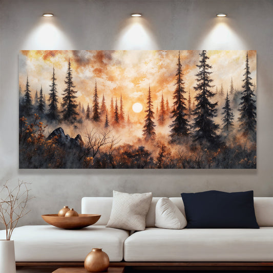 Rustic Forest Sunset Wall Art | Cozy Nature Home Decor