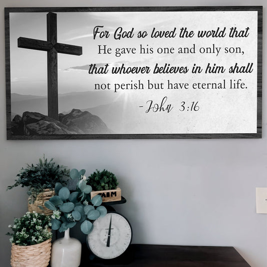 John 3:16 For God So Loved The World Canvas - Christian Faith Wall Art Sign