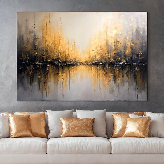 Golden Reflections Abstract Wall Art | Luxury Canvas Print
