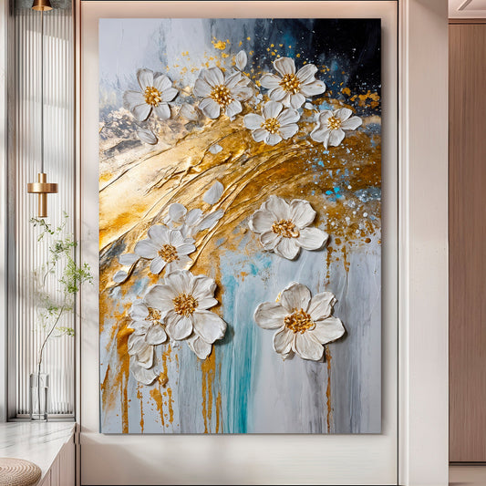 Abstract Gold Floral Wall Art | Modern Botanical Canvas Print