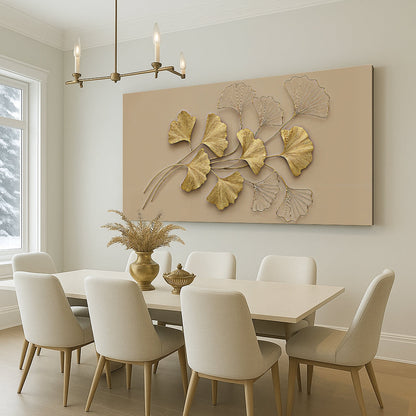 Golden Botanical Wall Art | Luxury Floral Canvas Print