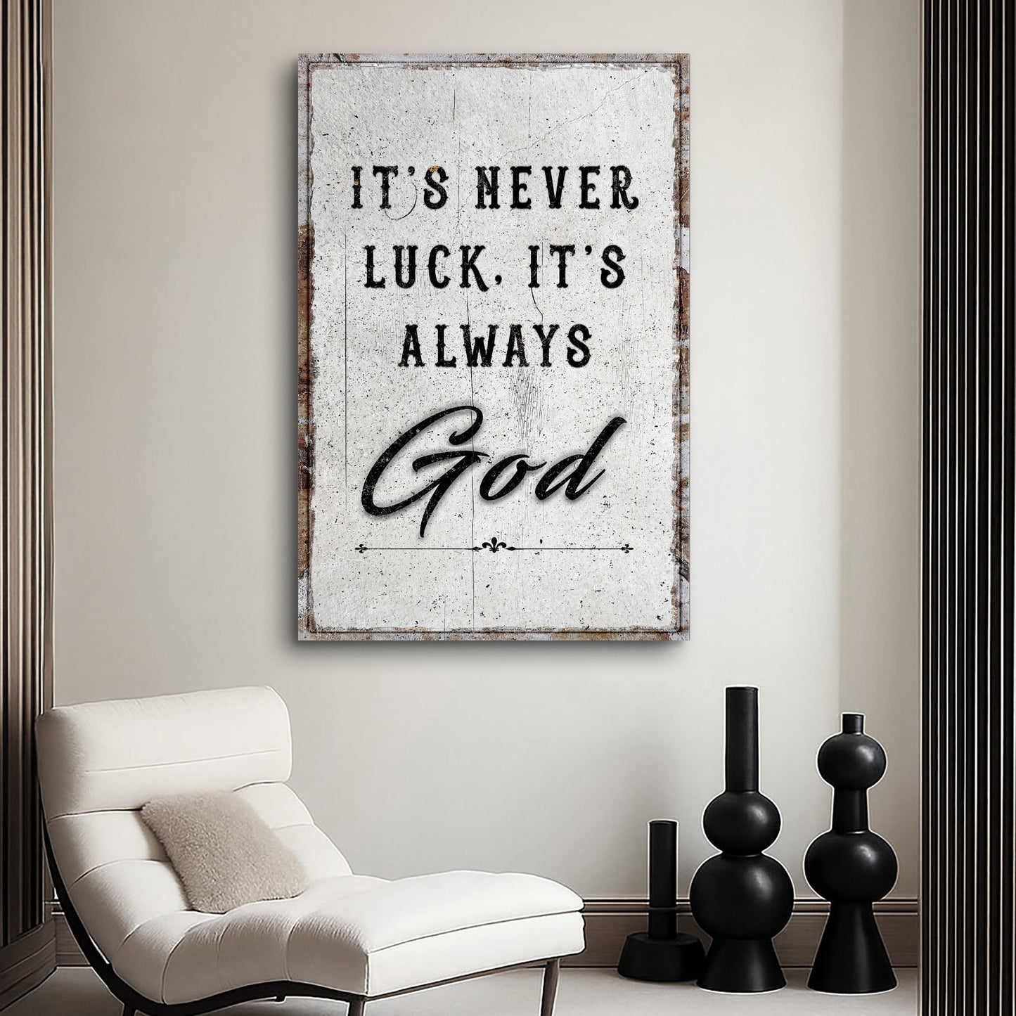 It's Never Luck It's Always God Canvas - Christian Faith Wall Art Sign Decor
