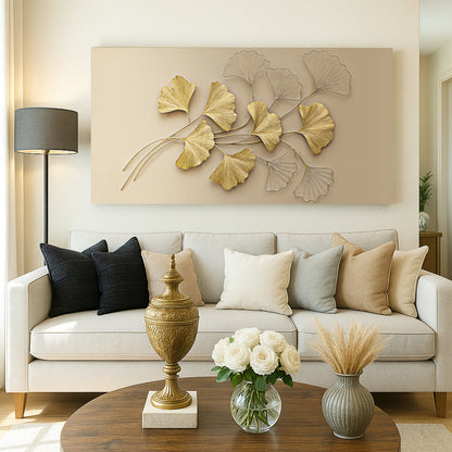 Golden Botanical Wall Art | Luxury Floral Canvas Print